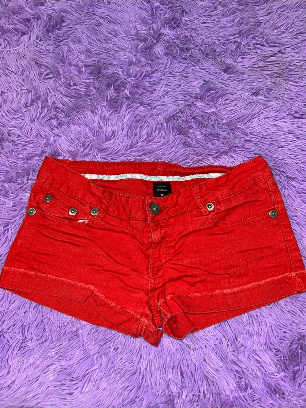 Vanity Red Denim Jean Shorts
